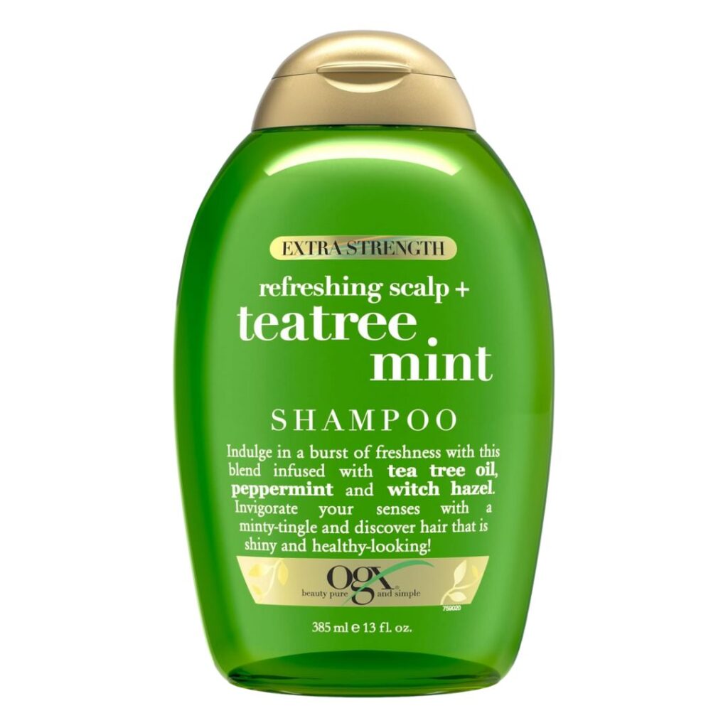 OGX Extra Strength Tea Tree Mint Shampoo - drugstore curly girl method approved product - curlybunmom.com